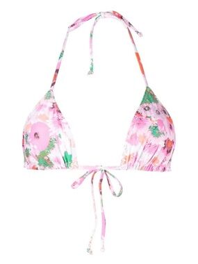NWT GANNI floral-print string bikini top, pink, 34 (XS)